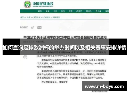 如何查询足球欧洲杯的举办时间以及相关赛事安排详情